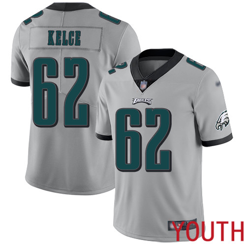 Youth Philadelphia Eagles #62 Jason Kelce Limited Silver Inverted Legend NFL Jersey Football->youth nfl jersey->Youth Jersey